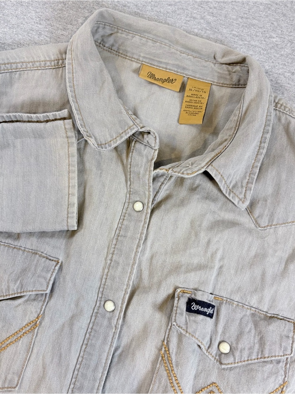 Wrangler Retro Western Pearl Snap Shirt Womens XL Grey Twill 100% Cotton Rodeo